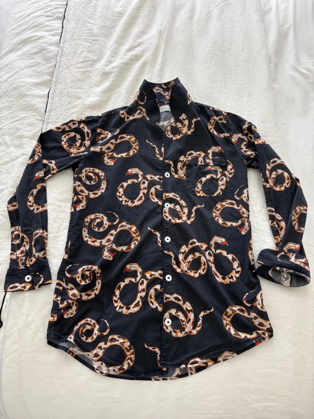 🐍🖤Desmond & Dempsey The Kaa Snake Print Cotton Pajama button down Shirt